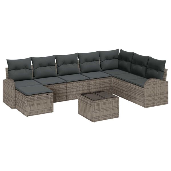 vidaXL Sofa Set mit Kissen mit Speicher 9 pcs Grau Poly-Rattan