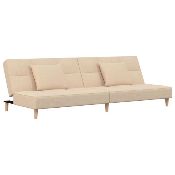 vidaXL Schlafsofa 2-Sitzer mit 2 Kissen & Hocker Creme Stoff
