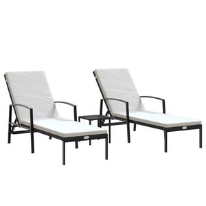 vidaXL Sonnenliegen 2 Stk. mit Tisch Poly Rattan Schwarz