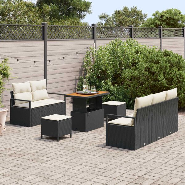 vidaXL Garten-Sofa-Set mit Kissen 8 pcs Schwarz Poly Rattan