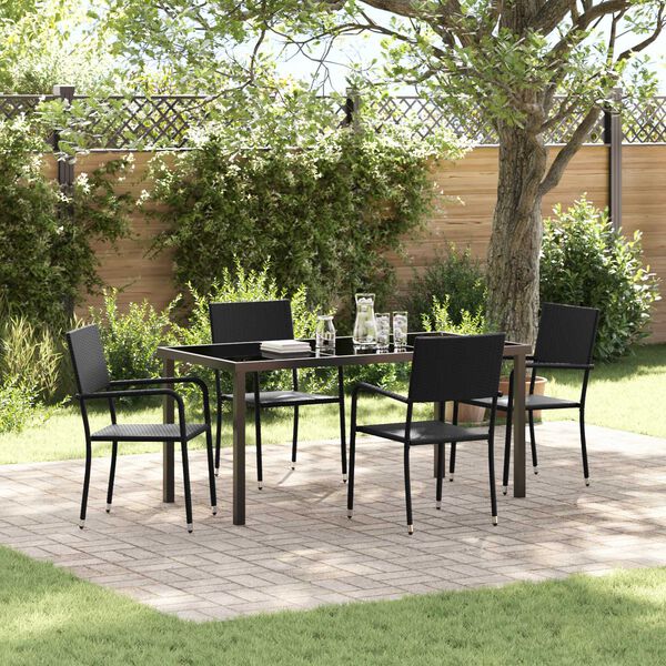 vidaXL Garten Essgruppe mit Kissen 5 pcs Schwarz Poly-Rattan