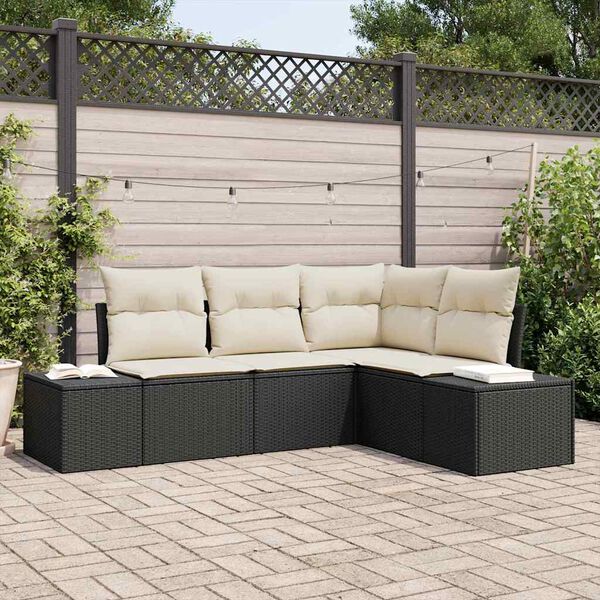 vidaXL Gartensofa-set mit Speicher 4 pcs Schwarz und Creme Poly-Rattan