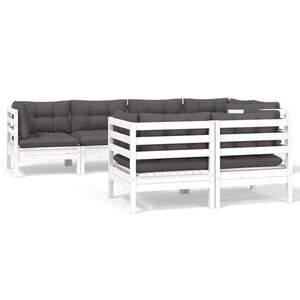vidaXL 7-tlg. Garten-Lounge-Set mit Kissen Wei&szlig; Kiefer Massivholz