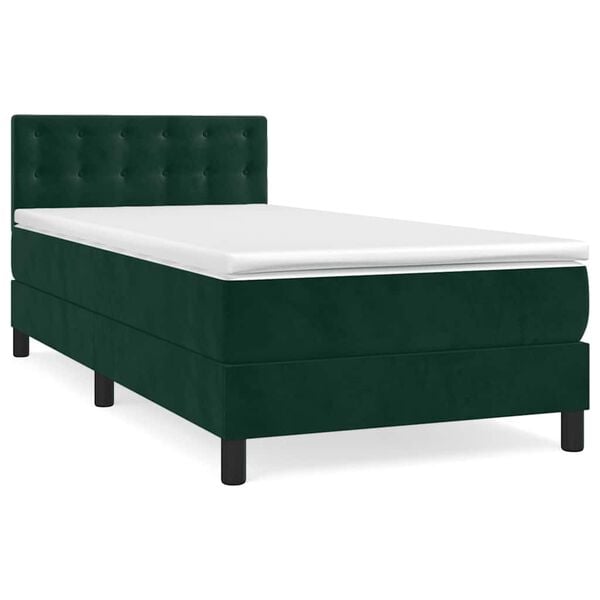 vidaXL Boxspringbett mit Matratze Dunkelgr&uuml;n 100x200 cm Samt