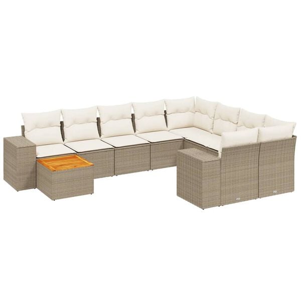 vidaXL 11-tlg. Garten-Sofagarnitur mit Kissen Beige Poly Rattan