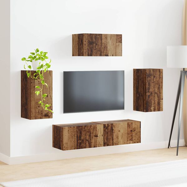 vidaXL TV-Schrankset Wandmontiert 5 pcs Altholz Holzwerkstoff