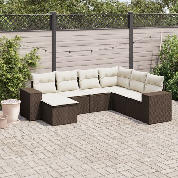 vidaXL 7-tlg. Garten-Sofagarnitur mit Kissen Braun Poly Rattan