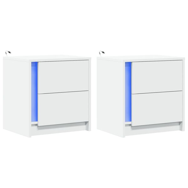 vidaXL Nachttische mit LED-Leuchten 2 Stk. Wei&szlig; Holzwerkstoff