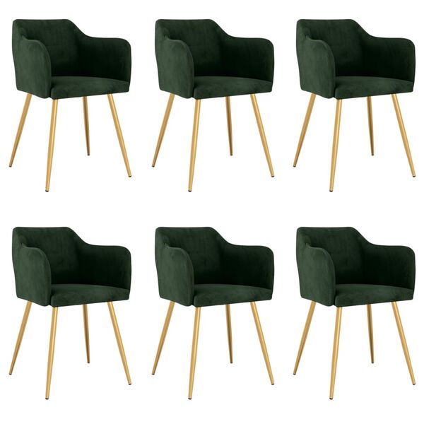 vidaXL Esszimmerst&uuml;hle 6 Stk. Dunkelgr&uuml;n Samt
