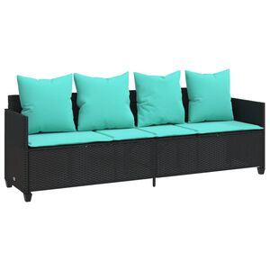 vidaXL Sonnenliege mit Kissen Schwarz Poly Rattan