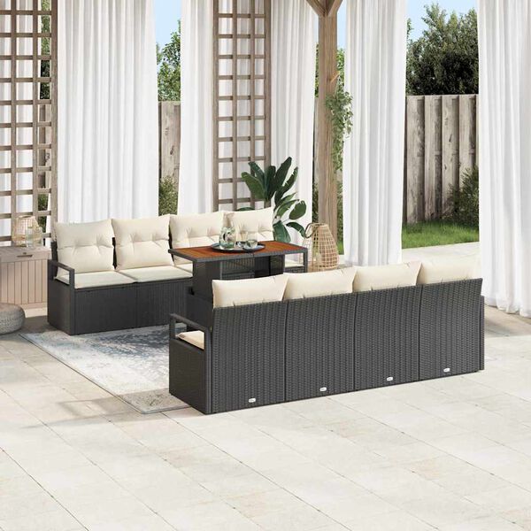 vidaXL Garten-Sofa-Set mit Speicher 9 pcs Schwarz Poly Rattan