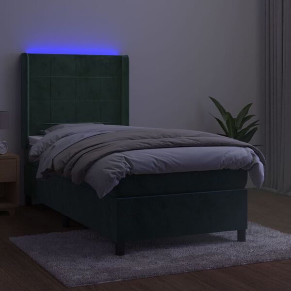 vidaXL Boxspringbett mit Matratze & LED Dunkelgr&uuml;n 100x200 cm Samt