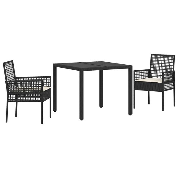 vidaXL Garten Essgruppe 3 pcs Schwarz Poly-Rattan