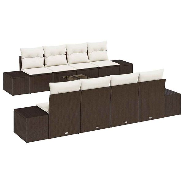 vidaXL Garten-Sofa-Set mit Kissen 8 pcs Braun und Creme Poly-Rattan