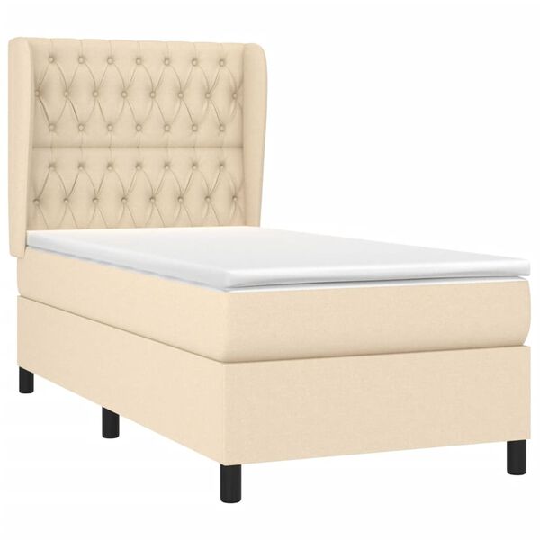 vidaXL Boxspringbett mit Matratze Creme 90x190 cm Stoff