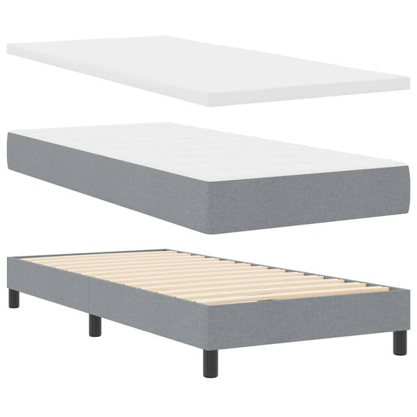 vidaXL Boxspringbett mit Matratze Hellgrau 90 x 190 cm Stoff