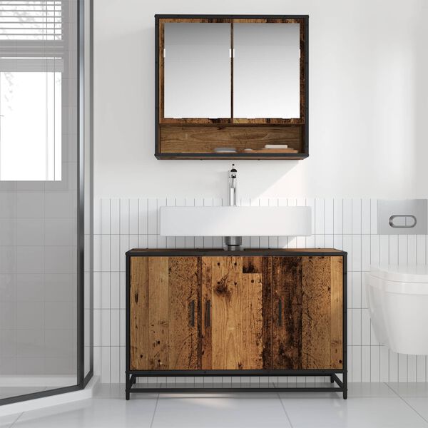 vidaXL Badezimmerschrank mit T&uuml;r Altholz 90 x 33 x 60 cm Holzwerkstoff