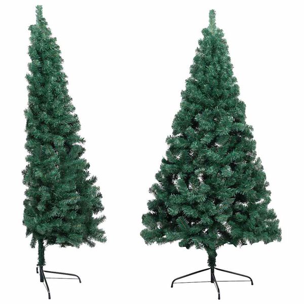 vidaXL K&uuml;nstlicher Halb-Weihnachtsbaum Beleuchtung Kugeln Gr&uuml;n 210 cm