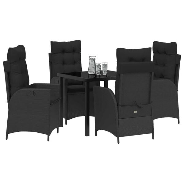 vidaXL Garten Essgruppe mit Kissen 5 pcs Schwarz Poly-Rattan