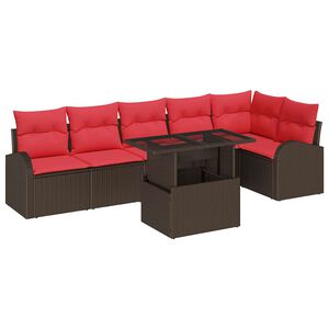 vidaXL Gartensofa-set mit Speicher 7 pcs Braun und Rot Poly-Rattan
