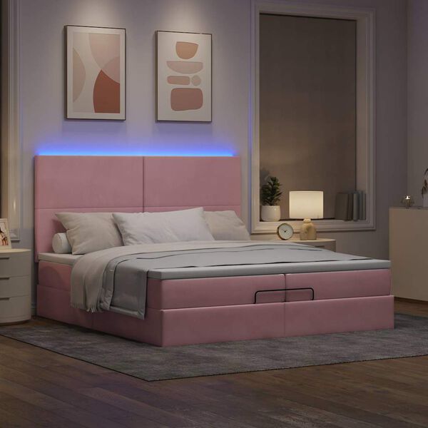 vidaXL Ottoman-Bett mit Matratzen & LEDs Rosa 200x200 cm Samt