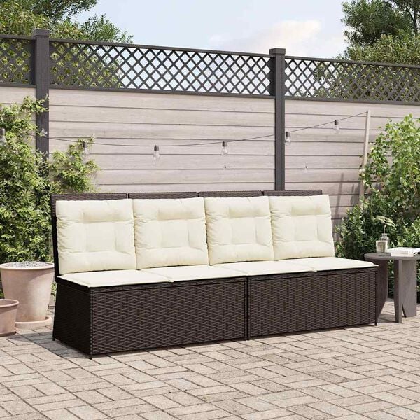vidaXL Gartenbank Verstellbar mit Kissen Braun Poly Rattan