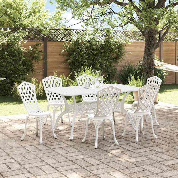 vidaXL Garten Essgruppe 7 pcs Wei&szlig; Aluminium