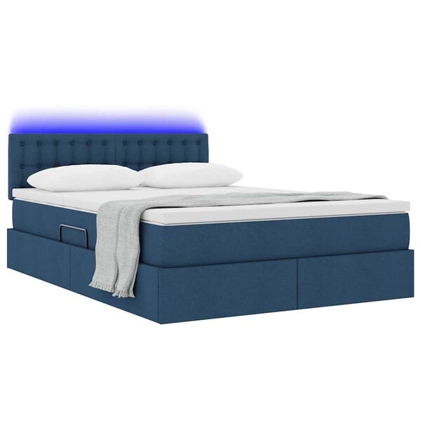 vidaXL Bett mit Stauraum und LED mit Matratze Blau 140 x 190 cm Stoff