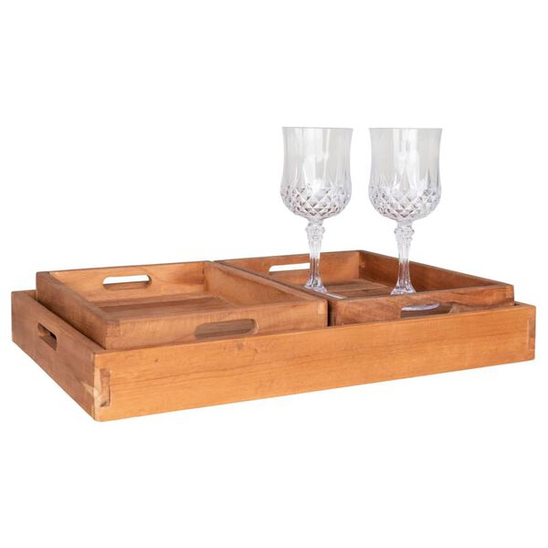 House Nordic 3-tlg. Tablett-Set Christina mit Griffen Teak Natur