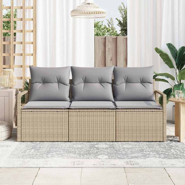 vidaXL Gartensofa-set mit Kissen 3 pcs Beige und Hellgrau Poly-Rattan