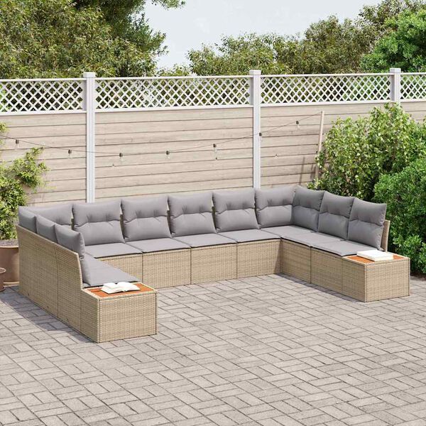vidaXL Gartensofa-set mit Kissen 10 pcs Beige und Hellgrau Polyrattan