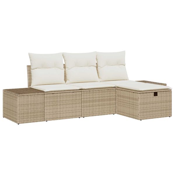 vidaXL Garten-Sofa-Set mit Kissen 4 pcs Beige Poly Rattan