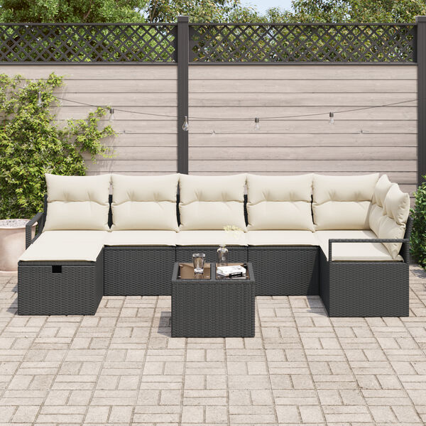 vidaXL Sofa Set mit Kissen 8 pcs Schwarz und Creme Poly-Rattan
