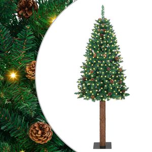 vidaXL Schlanker Weihnachtsbaum mit 300 LEDs mit St&auml;nder Gr&uuml;n 180 cm
