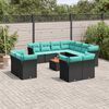 vidaXL 12-tlg. Garten-Sofagarnitur mit Kissen Schwarz Poly Rattan