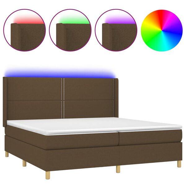 vidaXL Boxspringbett mit Matratze & LED Dunkelbraun 200x200 cm Stoff