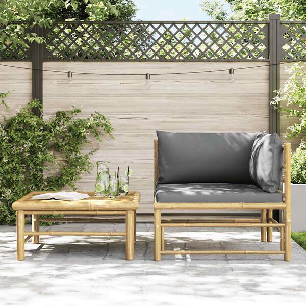 vidaXL 2-tlg. Garten-Lounge-Set mit Dunkelgrauen Kissen Bambus