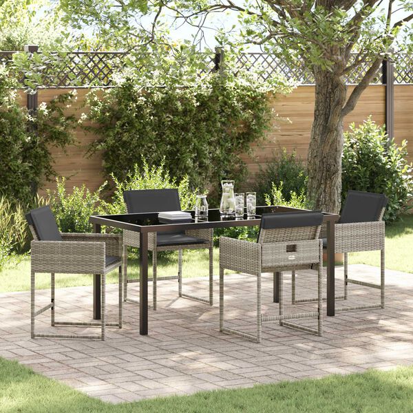 vidaXL Garten Essgruppe mit Kissen 5 pcs Hellgrau Poly-Rattan