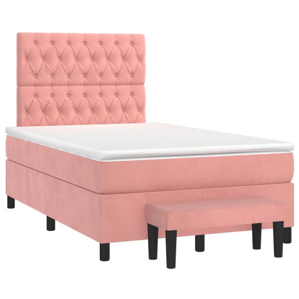 vidaXL Boxspringbett mit Matratze Rosa 120x200 cm Samt