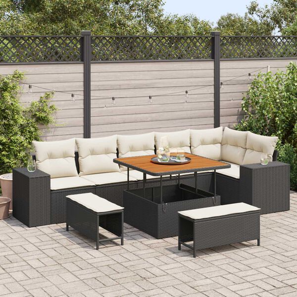 vidaXL Gartensofa-set mit Kissen 9 pcs Schwarz Poly-Rattan