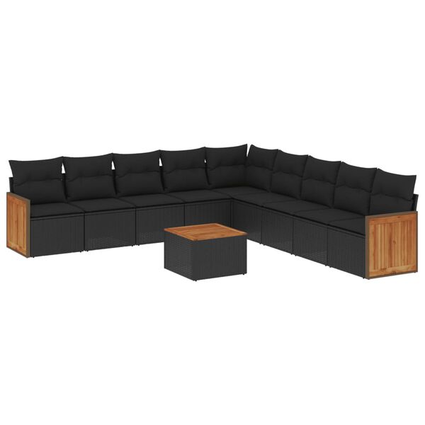 vidaXL 10-tlg. Garten-Sofagarnitur mit Kissen Schwarz Poly Rattan