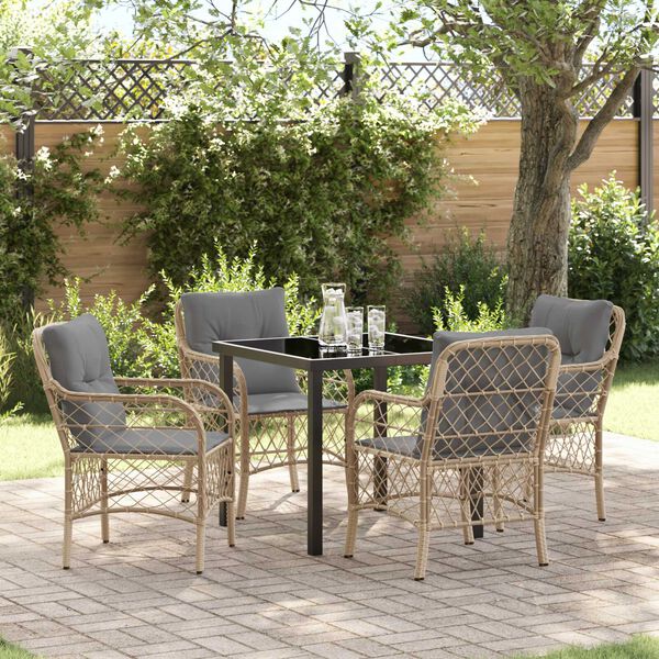 vidaXL Garten Essgruppe mit Kissen 5 pcs Beige Poly-Rattan