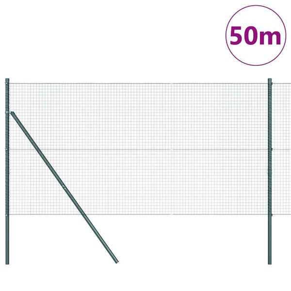 vidaXL Zaunpfosten Gr&uuml;n 50 x 1,2 m (25 x 25 mm Gitter) Stahl und PVC