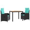 vidaXL Outdoortisch-Set 3 stk. Black and Turquoise 90 x 90 x 75 cm