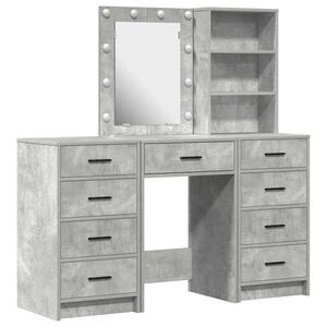 vidaXL Schminktisch mit Spiegelbeleuchtung 3 pcs Grau Holzwerkstoff