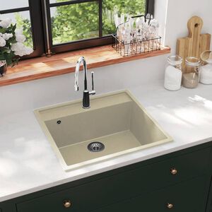 vidaXL K&uuml;chensp&uuml;le mit &Uuml;berlauf Beige Granit