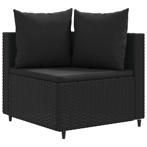 vidaXL 3-tlg. Garten-Sofagarnitur mit Kissen Schwarz Poly Rattan