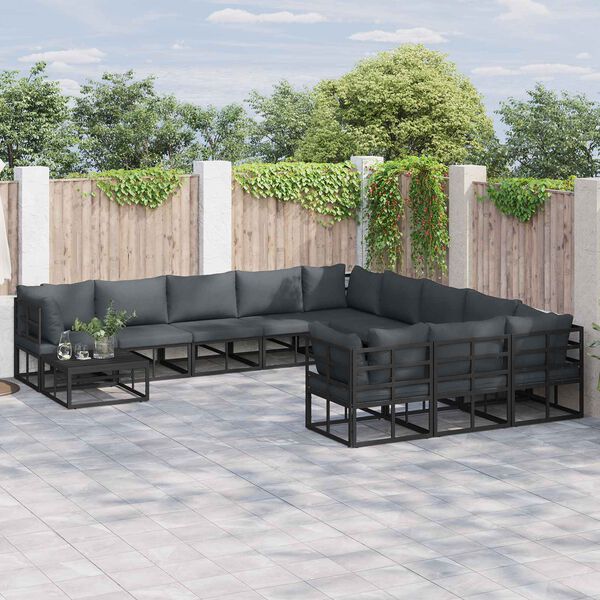 vidaXL Gartensofa-set mit Kissen 12 pcs Schwarz Aluminium