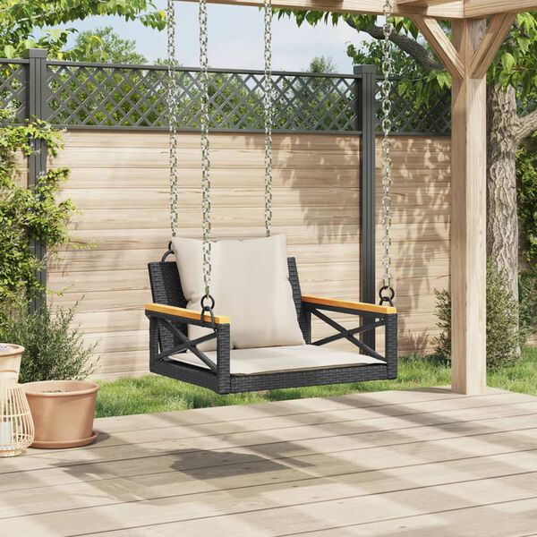 vidaXL Hängesessel mit Kissen Schwarz 63x62x40 cm Poly Rattan