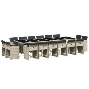 vidaXL 17-tlg. Garten-Essgruppe mit Kissen Hellgrau Poly Rattan